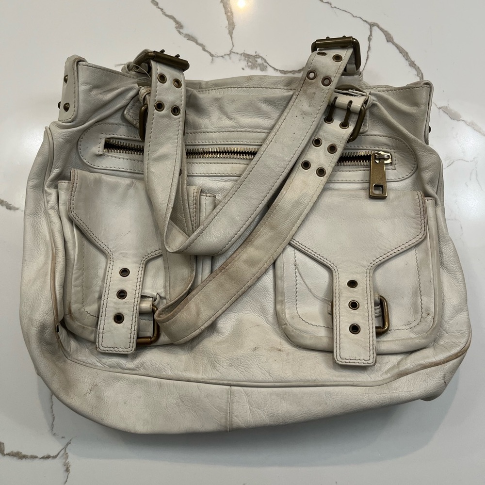 Marc Jacobs Limited Edition White Leather Tote Bag with Brass Accents